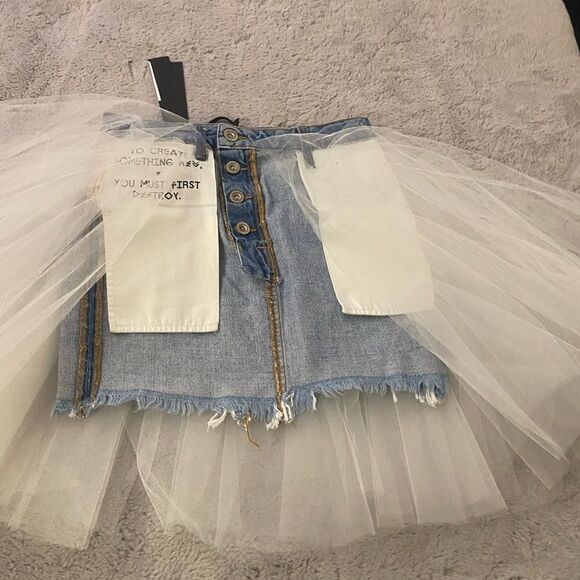 Ben Taverniti Unravel project reversible jean/ tulle skirt, size 25 - Picture 2 of 13